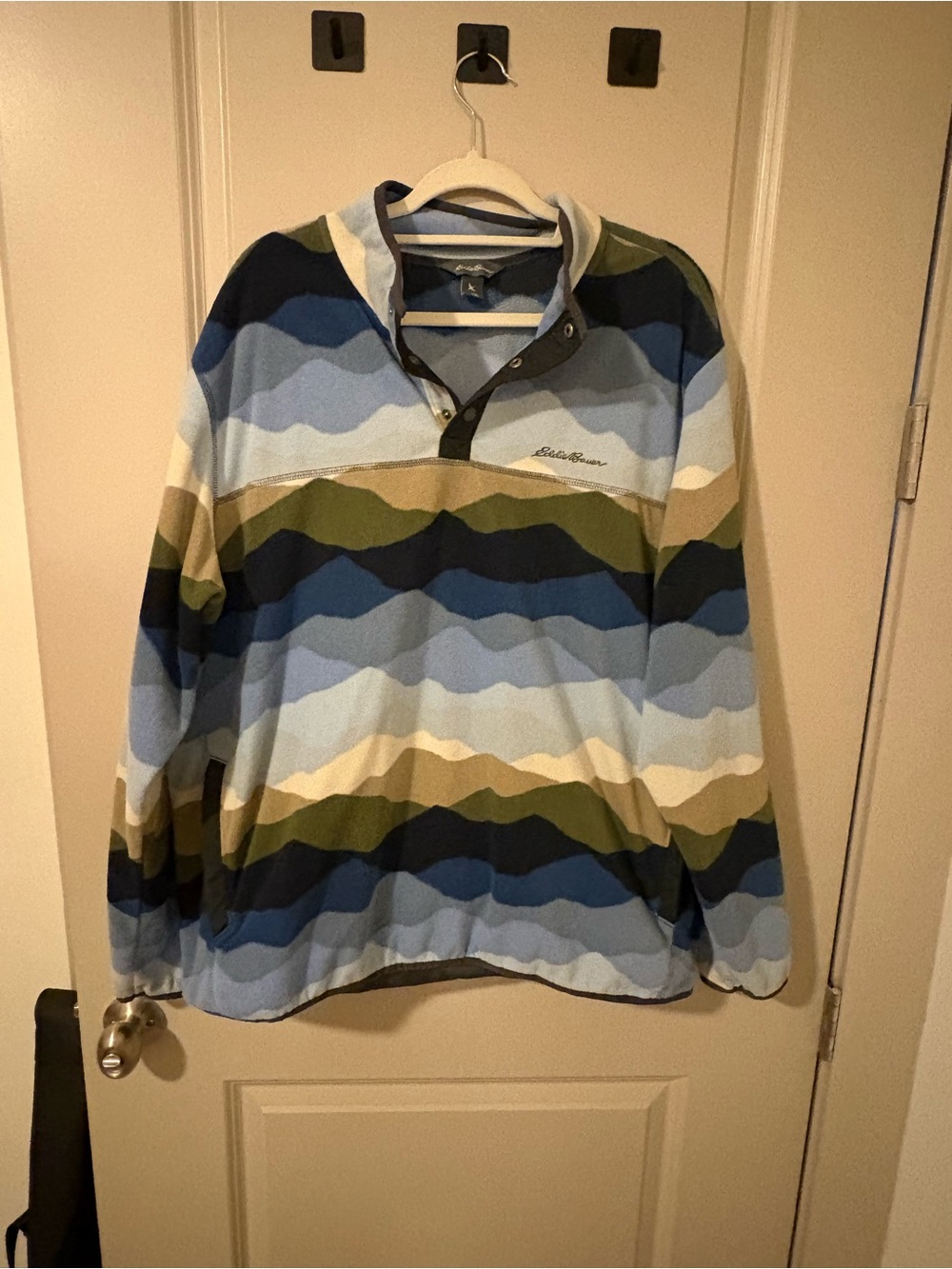 Eddie Bauer Men’s Multi-Blue & Olive Striped Zip Pullover